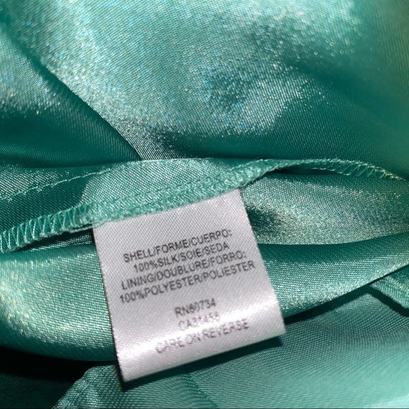 BCBGMAXAZRIA EMERALD GREEN/BLUE SILK CHIFFON WOVEN STRAPLESS MINI COCKTAIL DRESS - Picture 11 of 14
